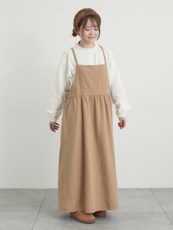 セール】 エプロンジャンパースカート（チャコールグレー/ベージュ