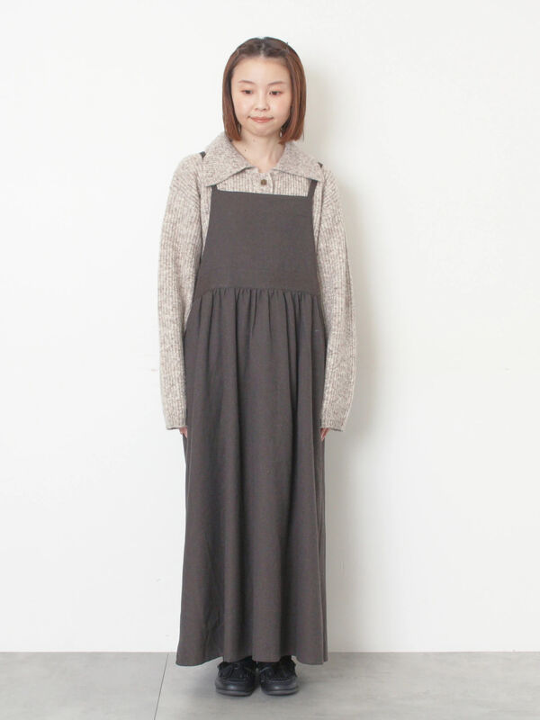 セール】 エプロンジャンパースカート（チャコールグレー/ベージュ