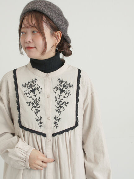 【S/Mサイズ】切替配色刺繍ワンピース（ブラック/ベージュ/モカ）｜Samansa Mos2（サマンサ モスモス）通販