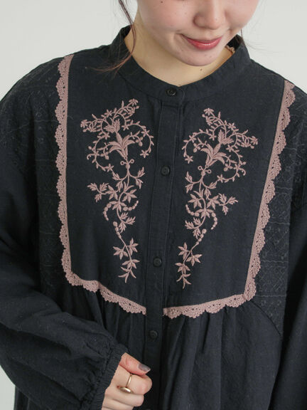 【S/Mサイズ】切替配色刺繍ワンピース（ブラック/ベージュ/モカ）｜Samansa Mos2（サマンサ モスモス）通販