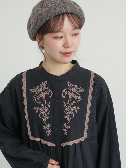 【S/Mサイズ】切替配色刺繍ワンピース（ブラック/ベージュ/モカ）｜Samansa Mos2（サマンサ モスモス）通販