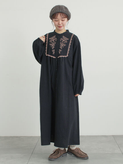 【S/Mサイズ】切替配色刺繍ワンピース（ブラック/ベージュ/モカ）｜Samansa Mos2（サマンサ モスモス）通販