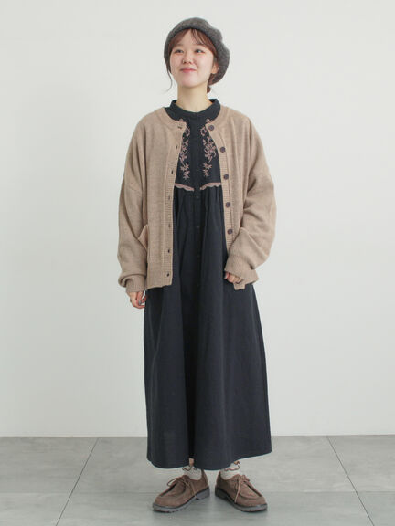 【S/Mサイズ】切替配色刺繍ワンピース（ブラック/ベージュ/モカ）｜Samansa Mos2（サマンサ モスモス）通販