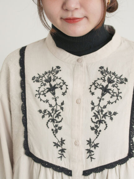 【S/Mサイズ】切替配色刺繍ワンピース（ブラック/ベージュ/モカ）｜Samansa Mos2（サマンサ モスモス）通販