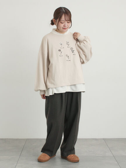 クロスステッチフラワー刺繍スウェット（オレンジ/ダークブラウン/キナリ）｜Samansa Mos2（サマンサ モスモス）通販