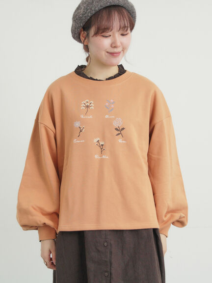 クロスステッチフラワー刺繍スウェット（オレンジ/ダークブラウン/キナリ）｜Samansa Mos2（サマンサ モスモス）通販
