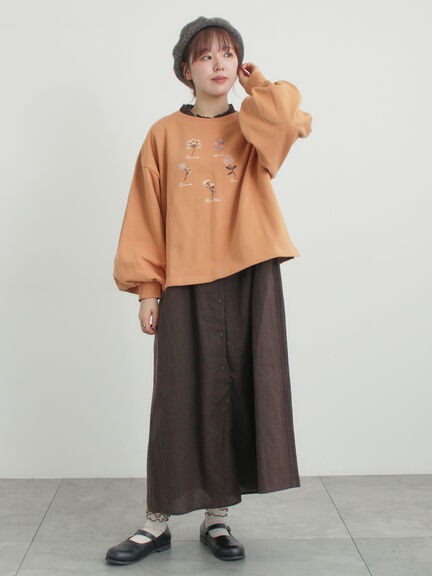 クロスステッチフラワー刺繍スウェット（オレンジ/ダークブラウン/キナリ）｜Samansa Mos2（サマンサ モスモス）通販