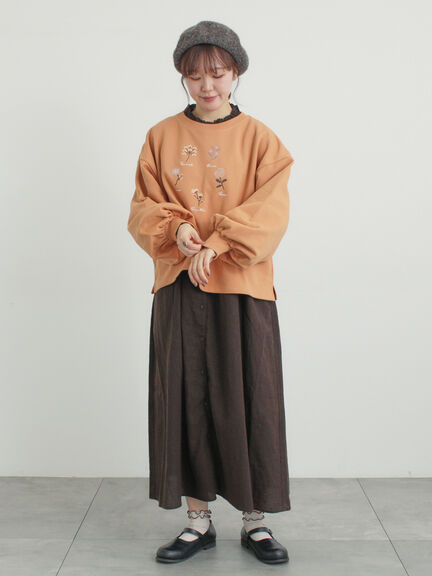 クロスステッチフラワー刺繍スウェット（オレンジ/ダークブラウン/キナリ）｜Samansa Mos2（サマンサ モスモス）通販