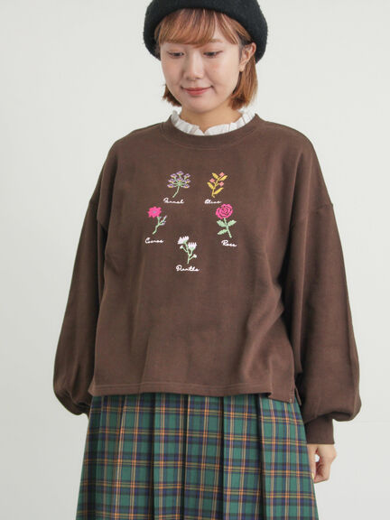 クロスステッチフラワー刺繍スウェット（オレンジ/ダークブラウン/キナリ）｜Samansa Mos2（サマンサ モスモス）通販
