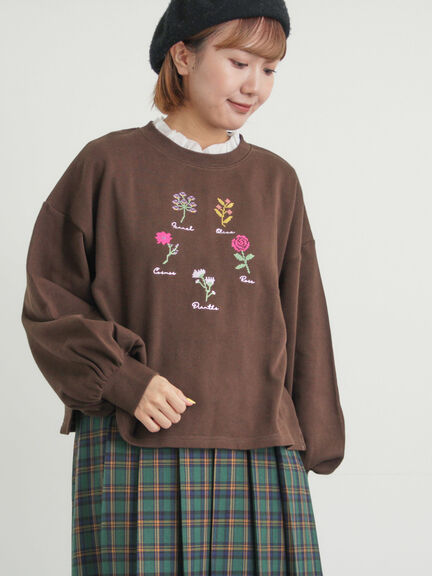 クロスステッチフラワー刺繍スウェット（オレンジ/ダークブラウン/キナリ）｜Samansa Mos2（サマンサ モスモス）通販