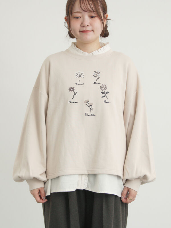 セール】 クロスステッチフラワー刺繍スウェット（オレンジ/ダーク