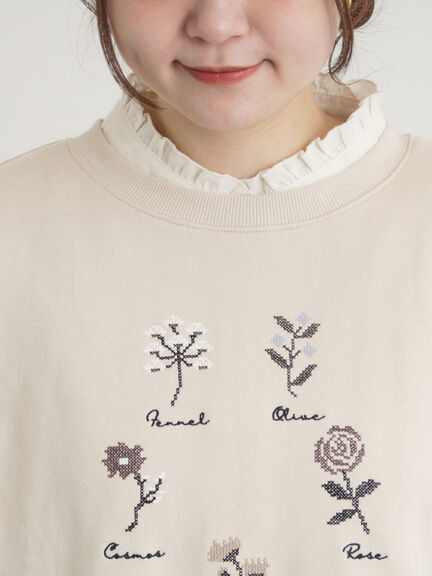 クロスステッチフラワー刺繍スウェット（オレンジ/ダークブラウン/キナリ）｜Samansa Mos2（サマンサ モスモス）通販