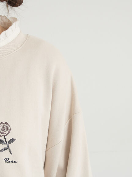 クロスステッチフラワー刺繍スウェット（オレンジ/ダークブラウン/キナリ）｜Samansa Mos2（サマンサ モスモス）通販