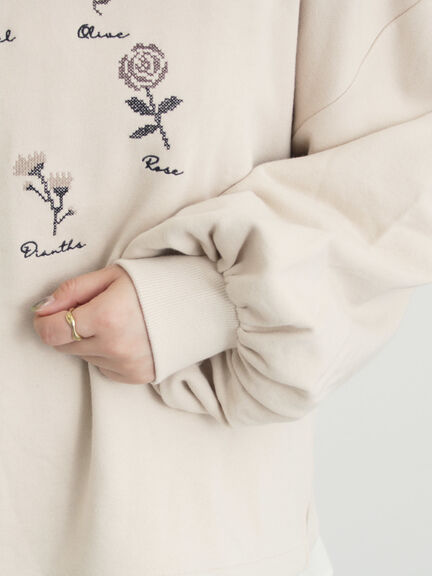 クロスステッチフラワー刺繍スウェット（オレンジ/ダークブラウン/キナリ）｜Samansa Mos2（サマンサ モスモス）通販