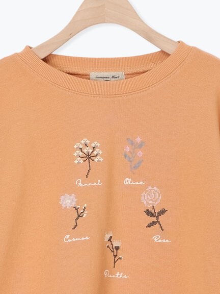 クロスステッチフラワー刺繍スウェット（オレンジ/ダークブラウン/キナリ）｜Samansa Mos2（サマンサ モスモス）通販