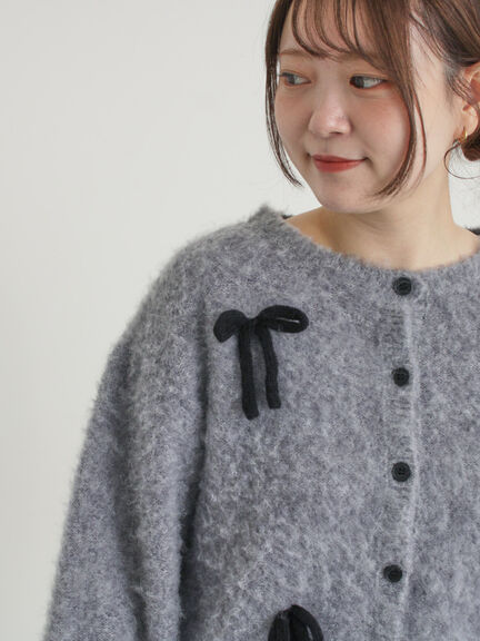リボン付きニットカーディガン（グレー/オレンジ/キナリ）｜Samansa Mos2（サマンサ モスモス）通販