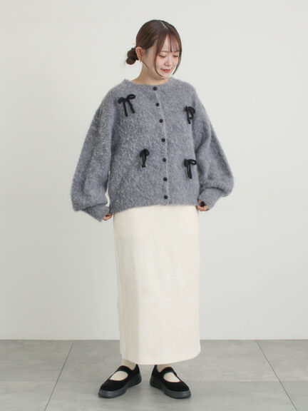 リボン付きニットカーディガン（グレー/オレンジ/キナリ）｜Samansa Mos2（サマンサ モスモス）通販