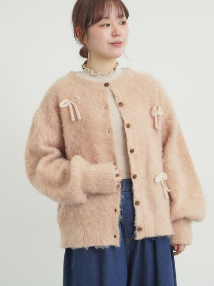 リボン付きニットカーディガン（グレー/オレンジ/キナリ）｜Samansa Mos2（サマンサ モスモス）通販