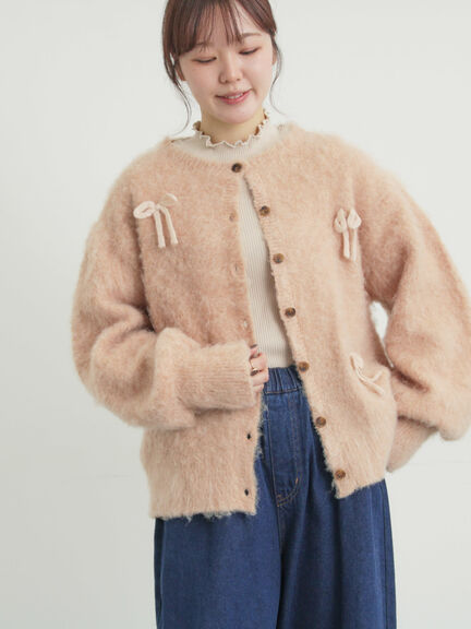 リボン付きニットカーディガン（グレー/オレンジ/キナリ）｜Samansa Mos2（サマンサ モスモス）通販