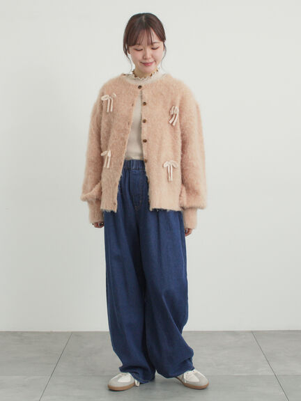 リボン付きニットカーディガン（グレー/オレンジ/キナリ）｜Samansa Mos2（サマンサ モスモス）通販