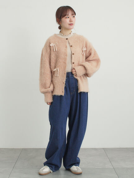 リボン付きニットカーディガン（グレー/オレンジ/キナリ）｜Samansa Mos2（サマンサ モスモス）通販