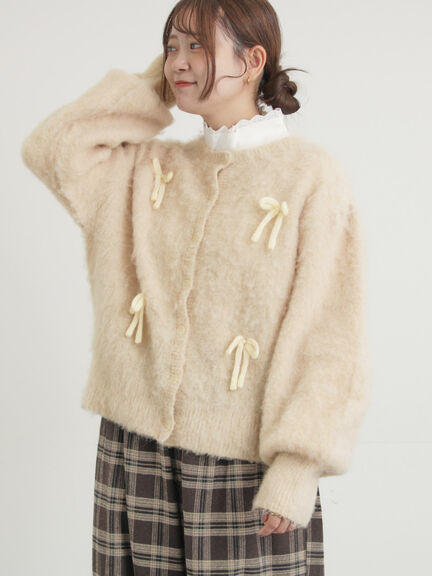 リボン付きニットカーディガン（グレー/オレンジ/キナリ）｜Samansa Mos2（サマンサ モスモス）通販