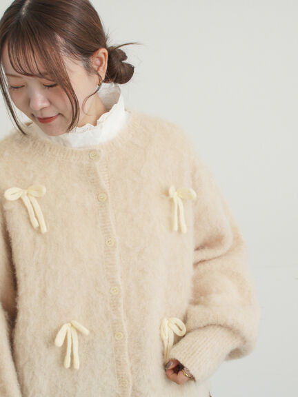 リボン付きニットカーディガン（グレー/オレンジ/キナリ）｜Samansa Mos2（サマンサ モスモス）通販