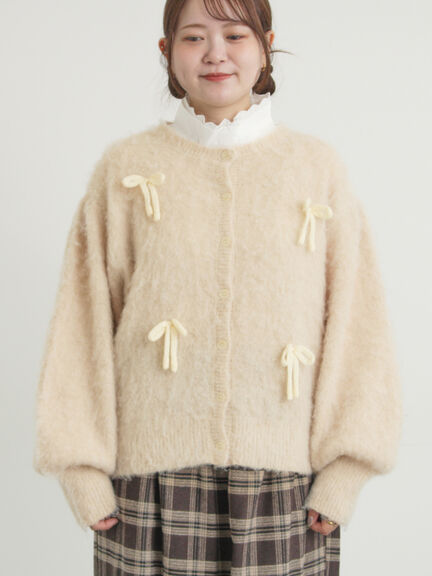 リボン付きニットカーディガン（グレー/オレンジ/キナリ）｜Samansa Mos2（サマンサ モスモス）通販