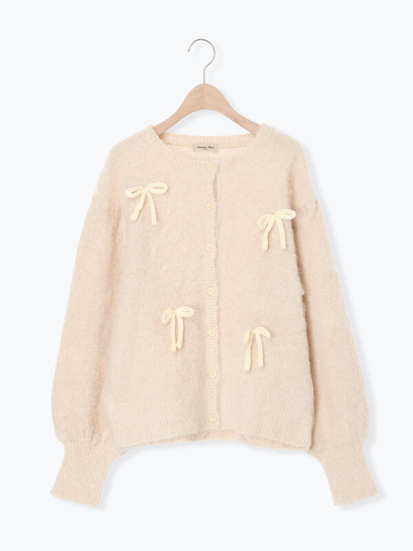 セール】 リボン付きニットカーディガン（グレー/オレンジ/キナリ