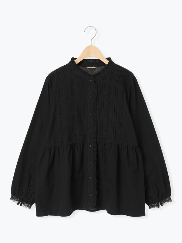 セール】 フリルバンドカラーブラウス（グレー/ブラック/モカ/キナリ