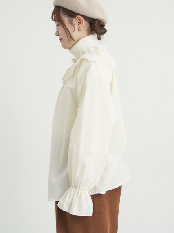 セール】 フリル襟ブラウス（ブラック/サックスブルー/キナリ/トップス