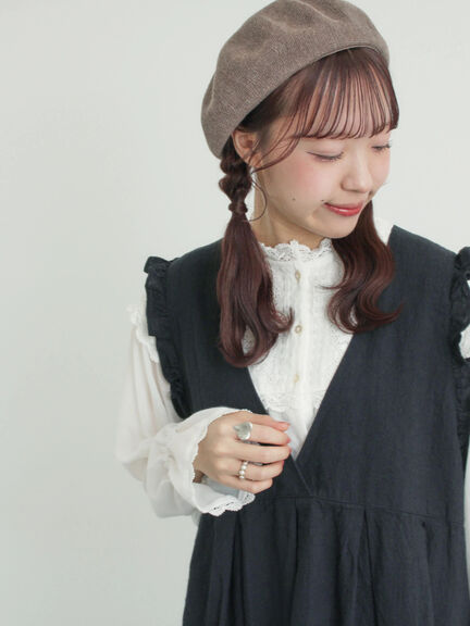 【Cross×Linen】肩フリル前後2WAYジャンパースカート（ブラック/ベージュ）｜Samansa Mos2（サマンサ モスモス）通販