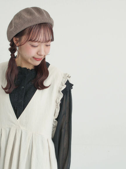 【Cross×Linen】肩フリル前後2WAYジャンパースカート（ブラック/ベージュ）｜Samansa Mos2（サマンサ モスモス）通販