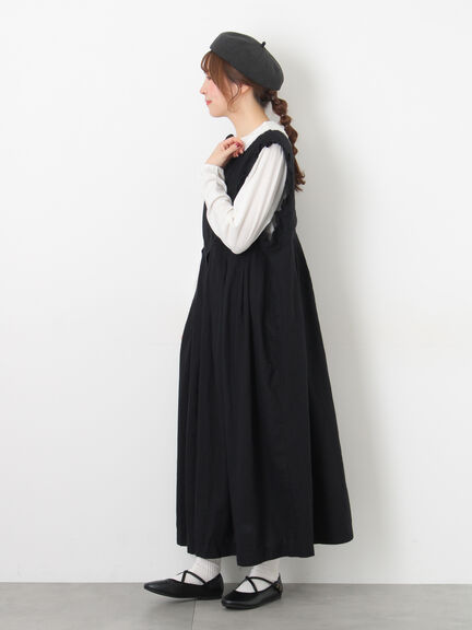 【Cross×Linen】肩フリル前後2WAYジャンパースカート（ブラック/ベージュ）｜Samansa Mos2（サマンサ モスモス）通販