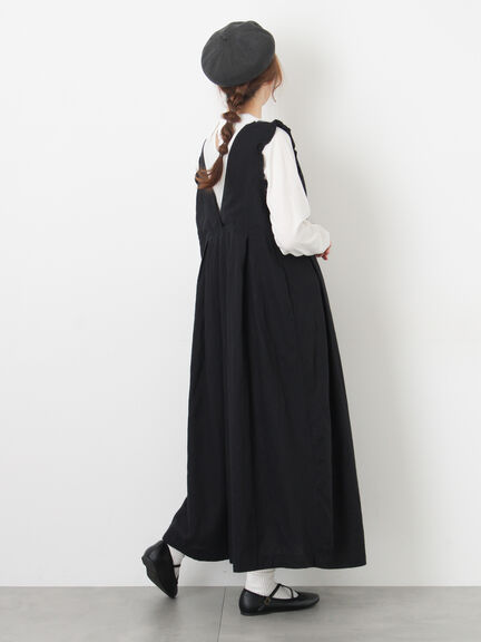 【Cross×Linen】肩フリル前後2WAYジャンパースカート（ブラック/ベージュ）｜Samansa Mos2（サマンサ モスモス）通販