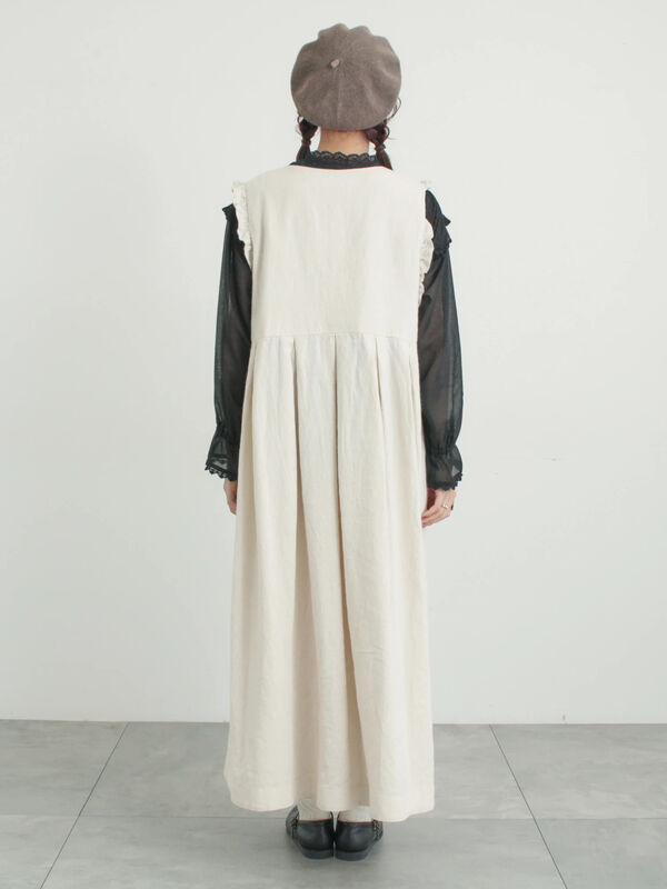 セール】 【Cross×Linen】肩フリル前後2WAYジャンパースカート