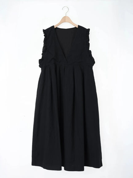 【Cross×Linen】肩フリル前後2WAYジャンパースカート（ブラック/ベージュ）｜Samansa Mos2（サマンサ モスモス）通販