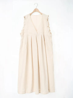 セール】 【Cross×Linen】肩フリル前後2WAYジャンパースカート