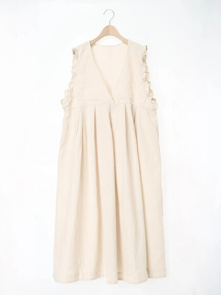 【Cross×Linen】肩フリル前後2WAYジャンパースカート（ブラック/ベージュ）｜Samansa Mos2（サマンサ モスモス）通販