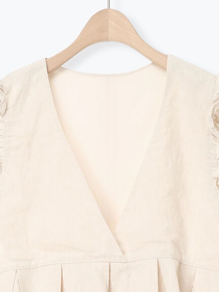 【Cross×Linen】肩フリル前後2WAYジャンパースカート（ブラック/ベージュ）｜Samansa Mos2（サマンサ モスモス）通販