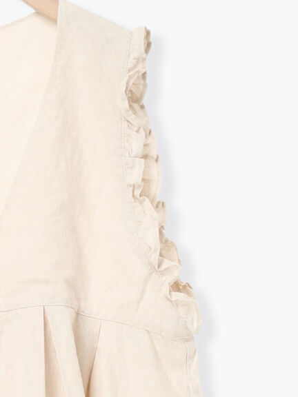 【Cross×Linen】肩フリル前後2WAYジャンパースカート（ブラック/ベージュ）｜Samansa Mos2（サマンサ モスモス）通販