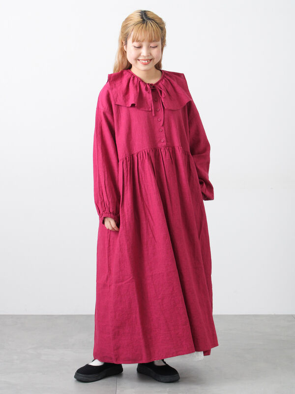【Cross×Linen】ギャザーワンピース（レッド）｜Samansa Mos2（サマンサ モスモス）通販