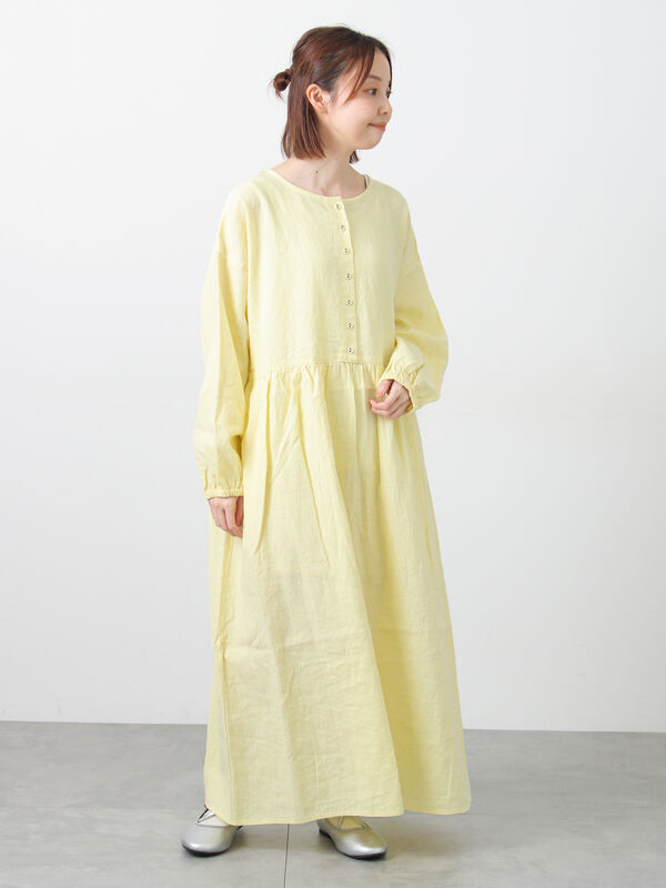 セール】 【Cross×Linen】ギャザーワンピース（レッド/ベージュ/モカ