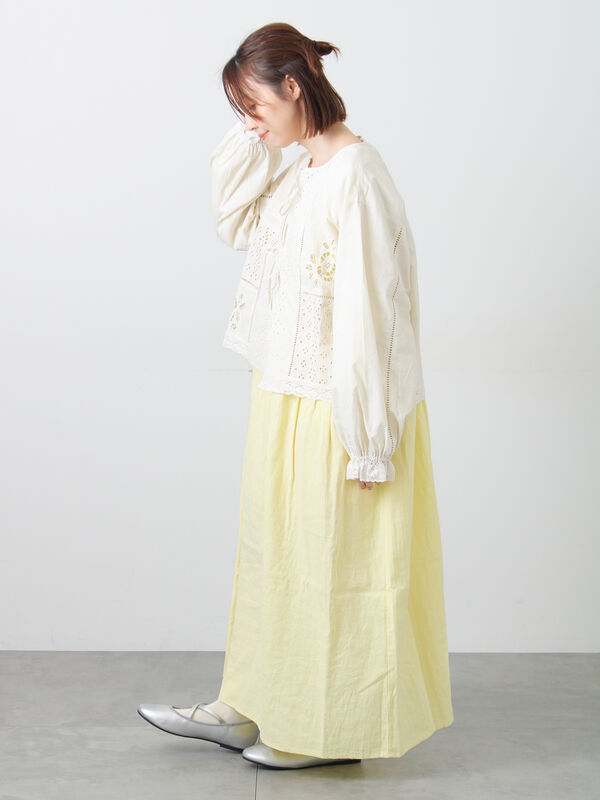 セール】 【Cross×Linen】ギャザーワンピース（レッド/ベージュ/モカ