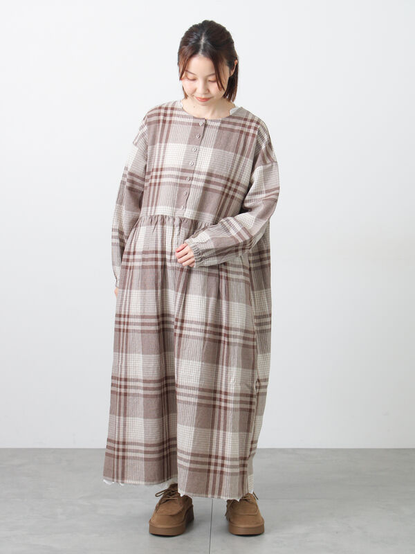 セール】 【Cross×Linen】ギャザーワンピース（レッド/ベージュ/モカ