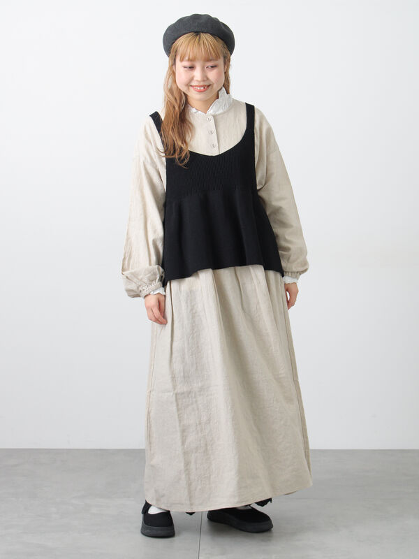 セール】 【Cross×Linen】ギャザーワンピース（レッド/ベージュ/モカ