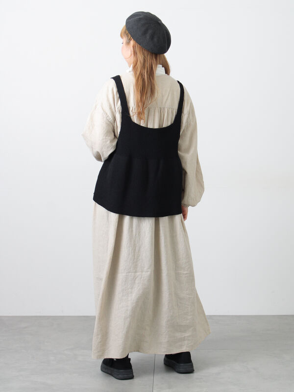 Cross×Linen】ギャザーワンピース（レッド/ベージュ/モカ/イエロー