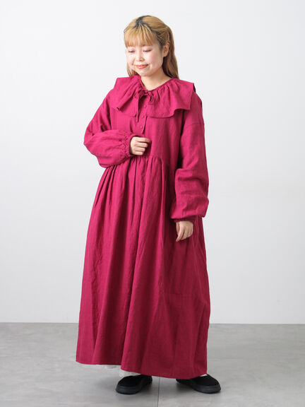 【Cross×Linen】ギャザーワンピース（レッド/ベージュ/モカ/イエロー/グリーン）｜Samansa Mos2（サマンサ モスモス）通販