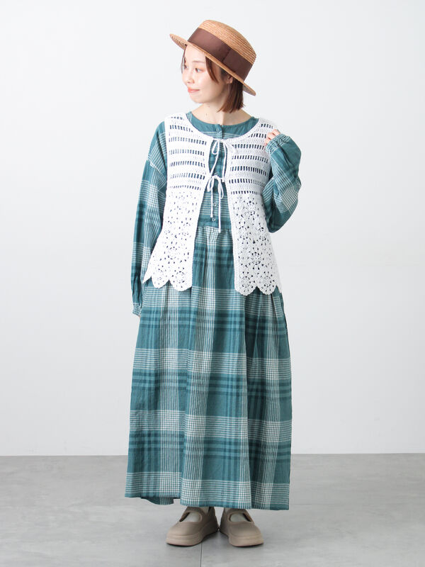 Cross×Linen】ギャザーワンピース（レッド/ベージュ/モカ/イエロー