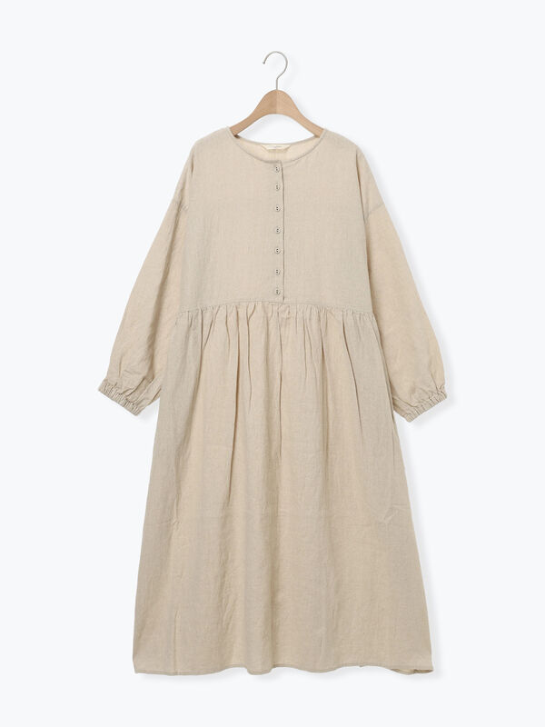 セール】 【Cross×Linen】ギャザーワンピース（レッド/ベージュ/モカ